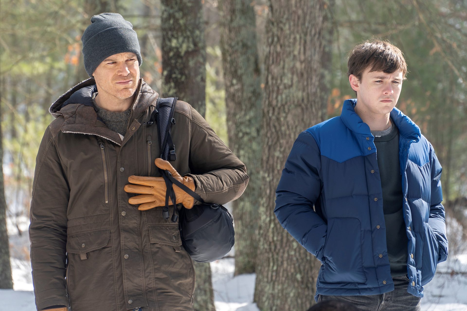 Michael C Hall and Jack Alcott as Dexter and Harrison in Dexter: New Blood